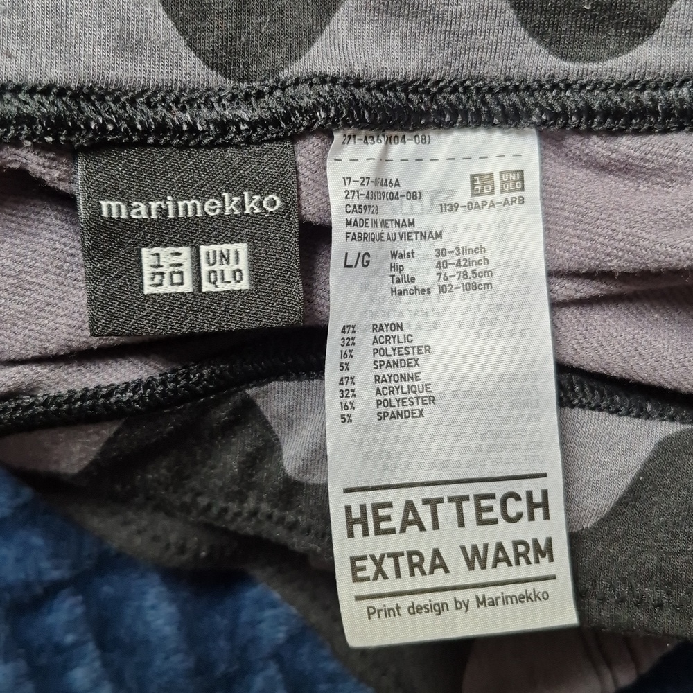 Merimekko X Uniqlo Heattech Extra Warm Grey/Black Lokki Leggings, Size Large - Picture 3 of 10